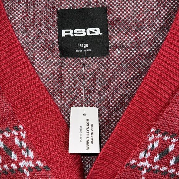 RSQ cardigan Mens Size Large plaid knit button up Academia V Neck Sweater New - Picture 4 of 12